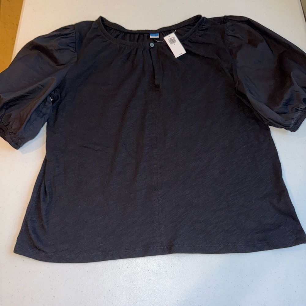Old navy woman’s Puff-Sleeve Blouse Sz medium‎  black New NWT - Picture 2 of 14